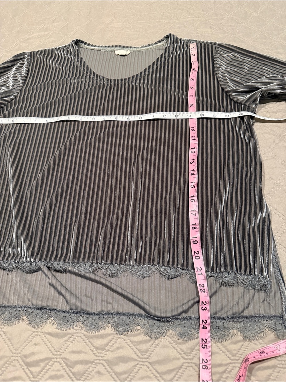 POL Silver Pleated Velvet Scoop Neck Blouse - Picture 12 of 13